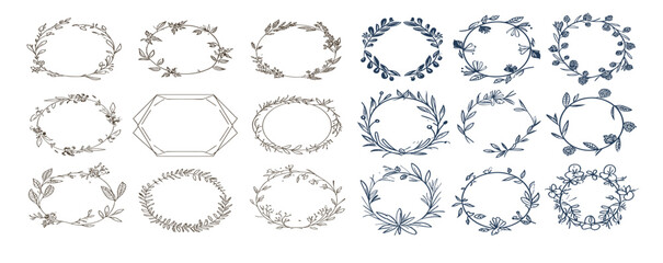 Wedding logo. Minimalistic geometric floral empty frames. - obrazy, fototapety, plakaty