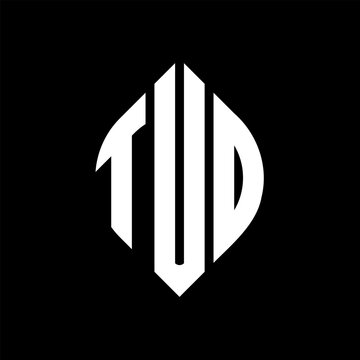 TUD circle letter logo design with circle and ellipse shape. TUD ellipse letters with typographic style. The three initials form a circle logo. TUD circle emblem abstract monogram letter mark vector.