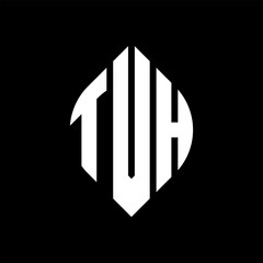 TVH circle letter logo design with circle and ellipse shape. TVH ellipse letters with typographic style. The three initials form a circle logo. TVH circle emblem abstract monogram letter mark vector.