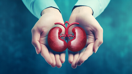 Female hands holding kidney, World Kidney Day. generative ai