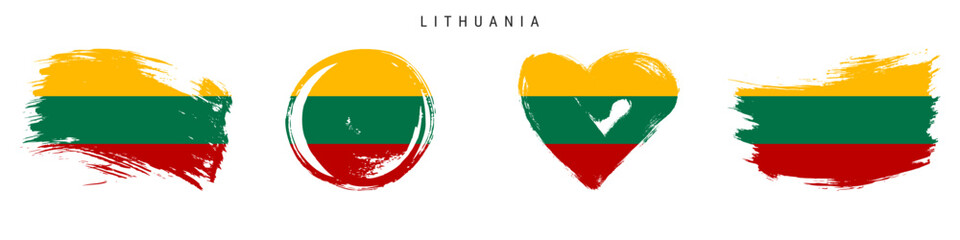 Lithuania hand drawn grunge style flag icon set. Free brush stroke flat vector illustration isolated on white