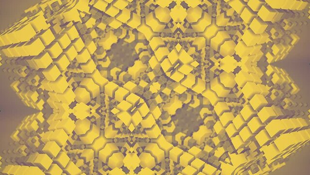Abstract loop animation of a yellow and purple geometric pattern. 3d rendering