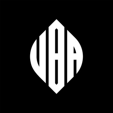 UBA circle letter logo design with circle and ellipse shape. UBA ellipse letters with typographic style. The three initials form a circle logo. UBA circle emblem abstract monogram letter mark vector.