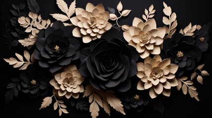 Elegant Black Paper Flowers on Dark Background AI Generated