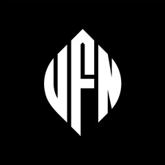 UFN circle letter logo design with circle and ellipse shape. UFN ellipse letters with typographic style. The three initials form a circle logo. UFN circle emblem abstract monogram letter mark vector.