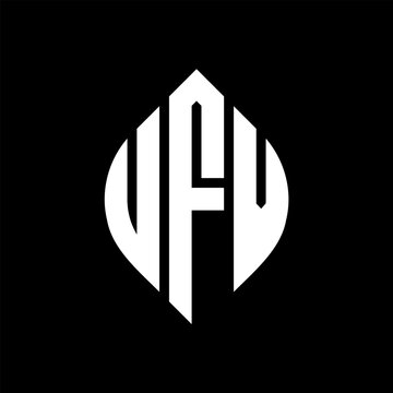UFV circle letter logo design with circle and ellipse shape. UFV ellipse letters with typographic style. The three initials form a circle logo. UFV circle emblem abstract monogram letter mark vector.