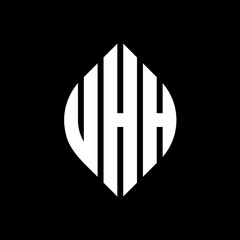 UHH circle letter logo design with circle and ellipse shape. UHH ellipse letters with typographic style. The three initials form a circle logo. UHH circle emblem abstract monogram letter mark vector.
