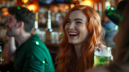 Joyful Young People Celebrating St. Patrick's Day at a Pub