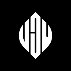 UJV circle letter logo design with circle and ellipse shape. UJV ellipse letters with typographic style. The three initials form a circle logo. UJV circle emblem abstract monogram letter mark vector.