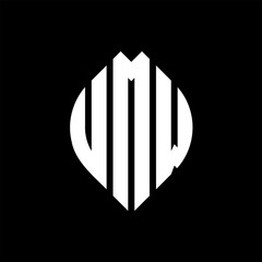 UMW circle letter logo design with circle and ellipse shape. UMW ellipse letters with typographic style. The three initials form a circle logo. UMW circle emblem abstract monogram letter mark vector.