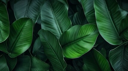 Closeup Tropical Green Leaf Background: Fresh Wallpaper Banner Concept AI Generated