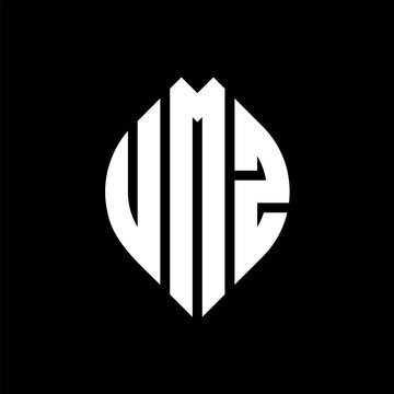 UMZ circle letter logo design with circle and ellipse shape. UMZ ellipse letters with typographic style. The three initials form a circle logo. UMZ circle emblem abstract monogram letter mark vector.