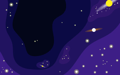Vector space background . Cute flat style template with Stars in Outer space