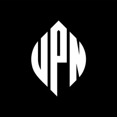 UPN circle letter logo design with circle and ellipse shape. UPN ellipse letters with typographic style. The three initials form a circle logo. UPN circle emblem abstract monogram letter mark vector.