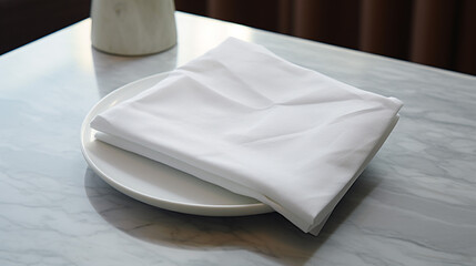 folded linen napkin on marble table