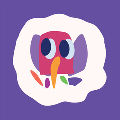 Quirky kids monster in folkart bold style. Vector graphic of funny playful doodle of bright creature for scandi illustration shape. 