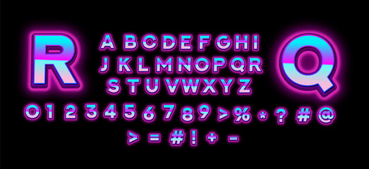 3d gradient neon alphabet letters, gradient neon night vector letter graphic style