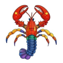 A drawing of a lobster on a white background. Mardi Gras crawfish. - obrazy, fototapety, plakaty