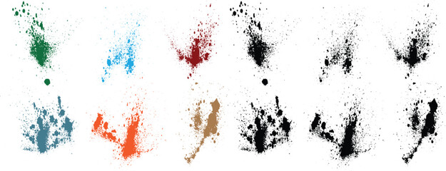 Paint brush stroke splatter wheat, orange, red, black, green, purple color blood vector grunge templates background set