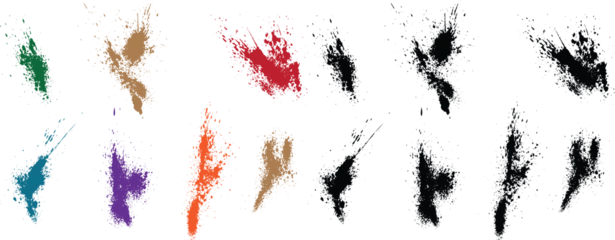 Fotobehang Set of vector blood splatter grunge wheat, orange, red, black, green, purple color paint brush stroke background © bdvect1 