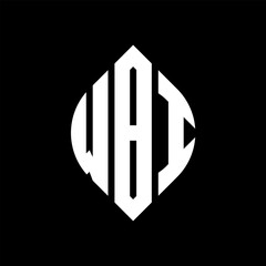 WBI circle letter logo design with circle and ellipse shape. WBI ellipse letters with typographic style. The three initials form a circle logo. WBI circle emblem abstract monogram letter mark vector.