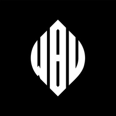 WBU circle letter logo design with circle and ellipse shape. WBU ellipse letters with typographic style. The three initials form a circle logo. WBU circle emblem abstract monogram letter mark vector.