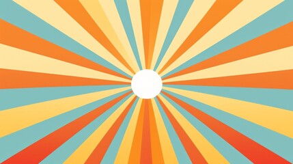 Vintage Striped Backdrop with a Sun: Bright Groovy Poster or Placard on Retro Sunburst Background - 70s Old Fashioned Colorful AI Generated