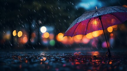 raindrops on umbrella outside on a rainy day, 16:9
