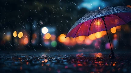Fotobehang raindrops on umbrella outside on a rainy day, 16:9 © Christian