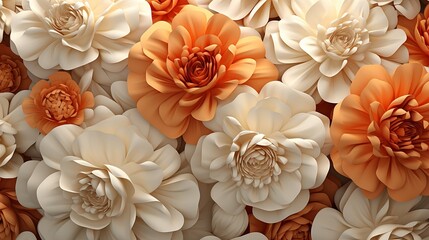Abstract Geometric Flowers. Whimsical 3D Render on Peach Fuzz Background with Artistic Touch. Banner