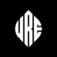 Obraz premium WRE circle letter logo design with circle and ellipse shape. WRE ellipse letters with typographic style. The three initials form a circle logo. WRE circle emblem abstract monogram letter mark vector.