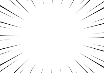 Obraz premium 黒の集中線の背景 サンバースト 漫画 ベクター バナー 横 横長