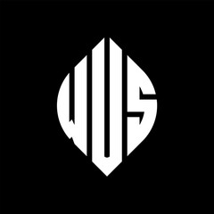 WUS circle letter logo design with circle and ellipse shape. WUS ellipse letters with typographic style. The three initials form a circle logo. WUS circle emblem abstract monogram letter mark vector.