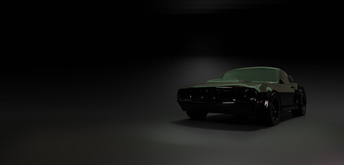 Caron a black background. 3d template design. 3d car model.