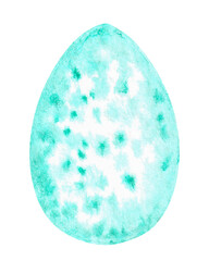 Isoalted watercolor easter egg with aquarelle texture with blots, spots and splashes in green colors.Design element for party celebration