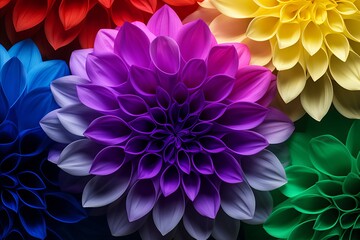 Vibrant Geometric Fantasy Flowers - Abstract 3D Render with Bright Colors and Intricate Patterns