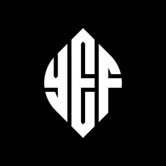 Obraz premium YEF circle letter logo design with circle and ellipse shape. YEF ellipse letters with typographic style. The three initials form a circle logo. YEF circle emblem abstract monogram letter mark vector.