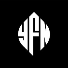 YFN circle letter logo design with circle and ellipse shape. YFN ellipse letters with typographic style. The three initials form a circle logo. YFN circle emblem abstract monogram letter mark vector.