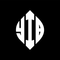 YIB circle letter logo design with circle and ellipse shape. YIB ellipse letters with typographic style. The three initials form a circle logo. YIB circle emblem abstract monogram letter mark vector.