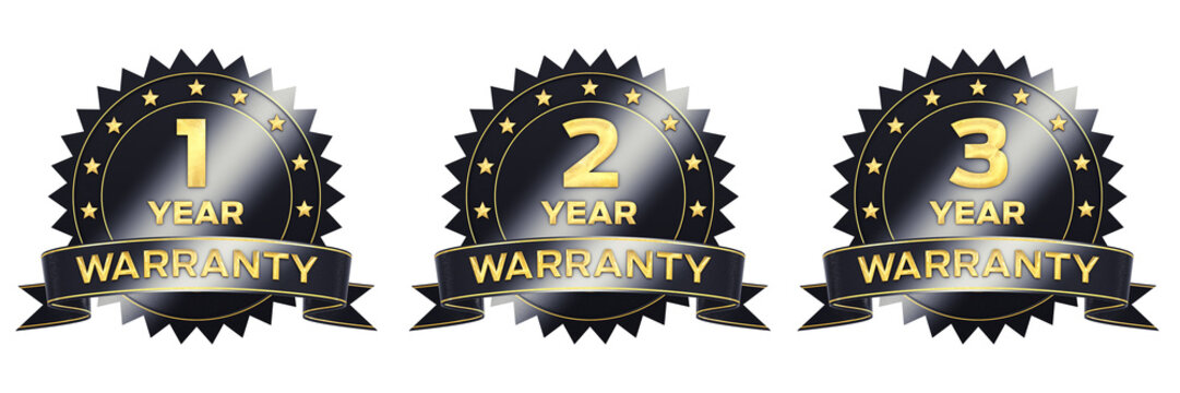 1,2,3 year black and gold warranty label icons isolated