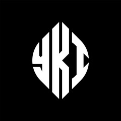 YKI circle letter logo design with circle and ellipse shape. YKI ellipse letters with typographic style. The three initials form a circle logo. YKI circle emblem abstract monogram letter mark vector.