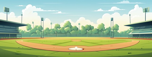 baseball stadium in simple cartoon style. - obrazy, fototapety, plakaty