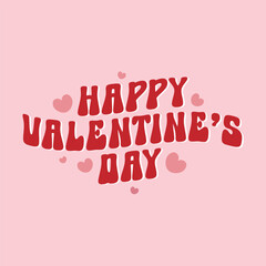 Happy Valentines Day cute typography vector illustration with funky text on pink background. Valentine's day background with heart icon. Wallpaper, flyers, invitation, posters, banners.