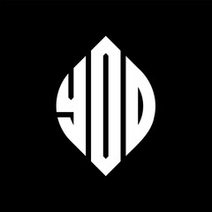 YOD circle letter logo design with circle and ellipse shape. YOD ellipse letters with typographic style. The three initials form a circle logo. YOD circle emblem abstract monogram letter mark vector.