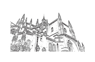 Fototapeta premium segovia city in spain. Hand drawn sketch illustration in vector.