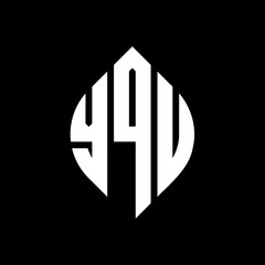 YQU circle letter logo design with circle and ellipse shape. YQU ellipse letters with typographic style. The three initials form a circle logo. YQU circle emblem abstract monogram letter mark vector.