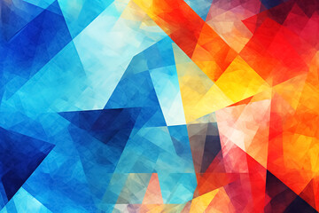 abstract background with blue, orange, yellow and red polygons. Generative Ai