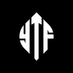 YTF circle letter logo design with circle and ellipse shape. YTF ellipse letters with typographic style. The three initials form a circle logo. YTF circle emblem abstract monogram letter mark vector.