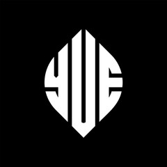 YUE circle letter logo design with circle and ellipse shape. YUE ellipse letters with typographic style. The three initials form a circle logo. YUE circle emblem abstract monogram letter mark vector.