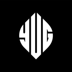 YUG circle letter logo design with circle and ellipse shape. YUG ellipse letters with typographic style. The three initials form a circle logo. YUG circle emblem abstract monogram letter mark vector.